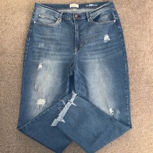 Nicole Miller Women 14 Jeans Denim Super High Rise Straight Fringe Distressed